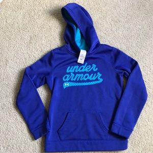 Under Armor Blue Hooded Sweatshirt with Aqua Lined hood - Youth Medium